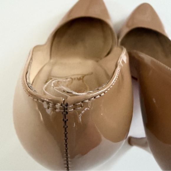 CHRISTIAN LOUBOUTIN Nude Patent Leather Pumps Red Sole Heels 37.5 - Picture 10 of 15